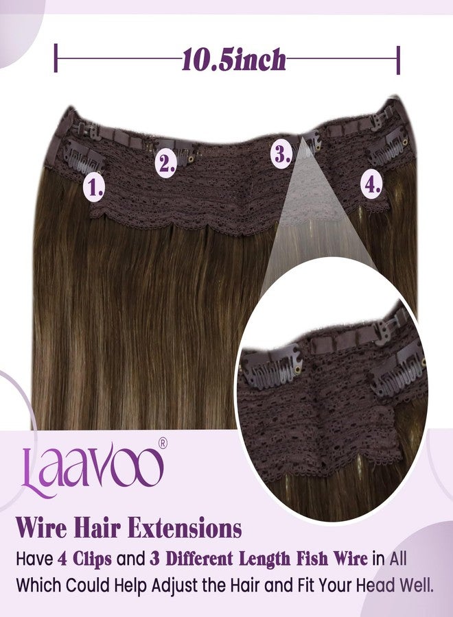 LaaVoo Wire Hair Extensions Human Hair Wire Human Hair Extensions Balayage Brown mix Blonde Human Hair Wire Extensions Soft 16 Inch 90g - Image 4